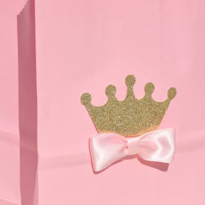 Princess Crown Favor Bag for Candy, Goodies, Treats Pink & Gold w/ Bow for Birthday Parties, Baby Showers, Princess Parties Set of 12 image 2