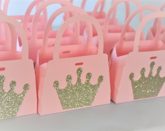 Pink and Gold Crown Princess Favor Mini Purses for Birthday Parties, Baby Showers, Baptisms Set of 10