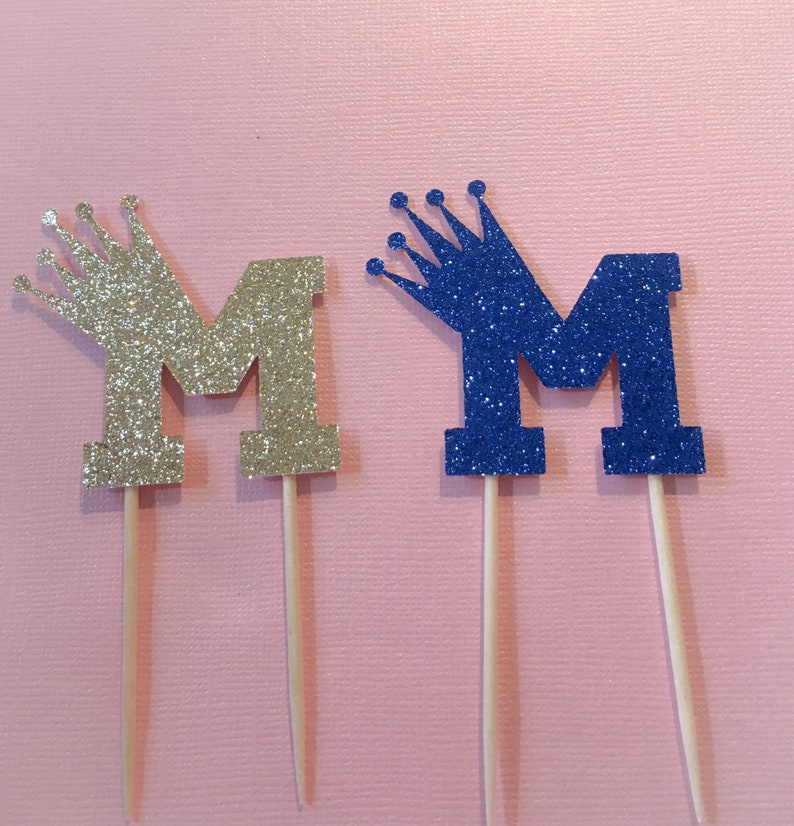 Royal Prince Crown Cupcake Toppers First Initial Personalized Etsy