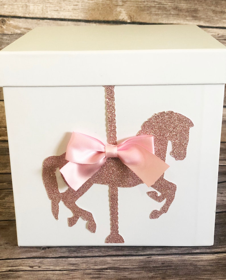 Christening Carousel Centerpiece Box with Carousel Horse and Bow for Carousel Birthdays Baby Shower Baptism