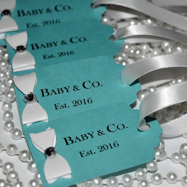 Personalized Robin Egg Color Favor Tags for Baby Shower, Bridal Shower, Sweet 16, Birthdays, Baby & Co, Bride and Co.