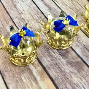 Royal Prince Crown Favor Containers Gold & Blue na słodycze Baby Showers, urodziny, chrzciny, chrzciny, Little Prince Set 12