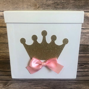 Crown Centerpiece Box with Royal Princess Crown and Bow for Crown Birthdays, Baby Shower, Christening, Baptism