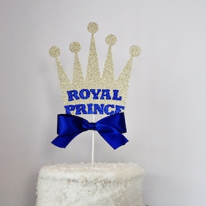 Royal Prince Crown Cake Topper Blue and Gold Baby Showers, Birthday Parties, Baptisms, Centerpiece Topper