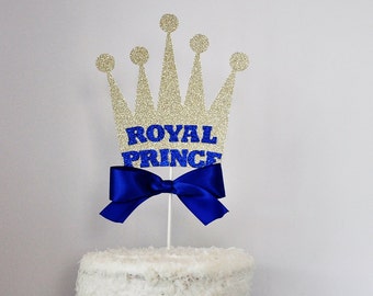 Royal Prince Crown Cake Topper Blau und Gold Babyparty, Geburtstagsfeier, Taufe, Centerpiece Topper