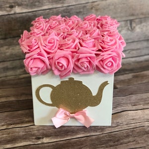 Tea Party Centerpiece Box with Teapot and Flowers with Bow for Tea Party Birthdays, Baby Showers, Bridal Showers