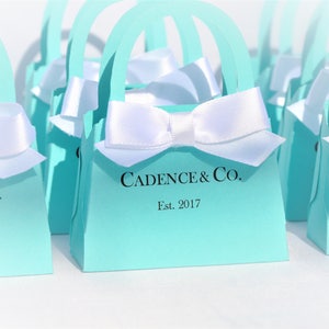 Personalized Mini Purse Favors Robins Egg Color w/ White Bow.  Baby Showers, Bridal Showers, Engagements, Sweet 16, Wedding Candy Set of 10