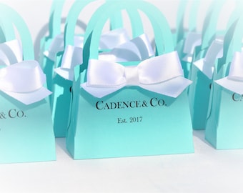 Personalized Mini Purse Favors Robins Egg Color w/ White Bow.  Baby Showers, Bridal Showers, Engagements, Sweet 16, Wedding Candy Set of 10