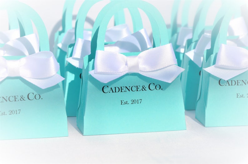 Personalized Mini Purse Favors Robins Egg Color w/ White Bow.  Baby Showers, Bridal Showers, Engagements, Sweet 16, Wedding Candy Set of 10 