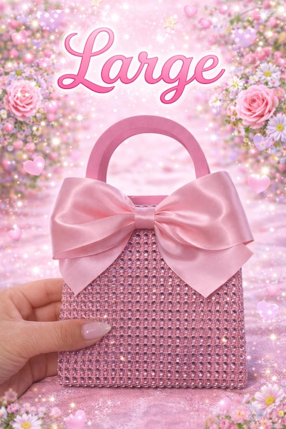 Pink Bling Diamond Mini Purse Favor Bags With Bows- Set of 10 Baby