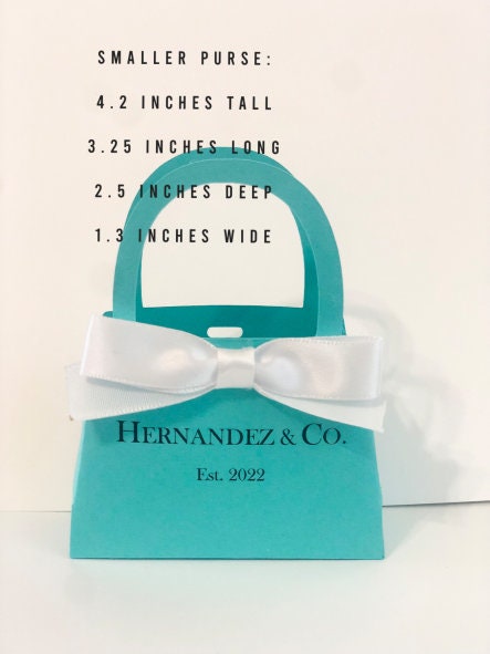 Personalisierte Mini-Geldbörse, Rotkehlchen-Ei-Farbe mit weißer Schleife. Babypartys, Brautpartys, Verlobungen, Sweet 16, Hochzeitssüßigkeiten, 10er-Set
