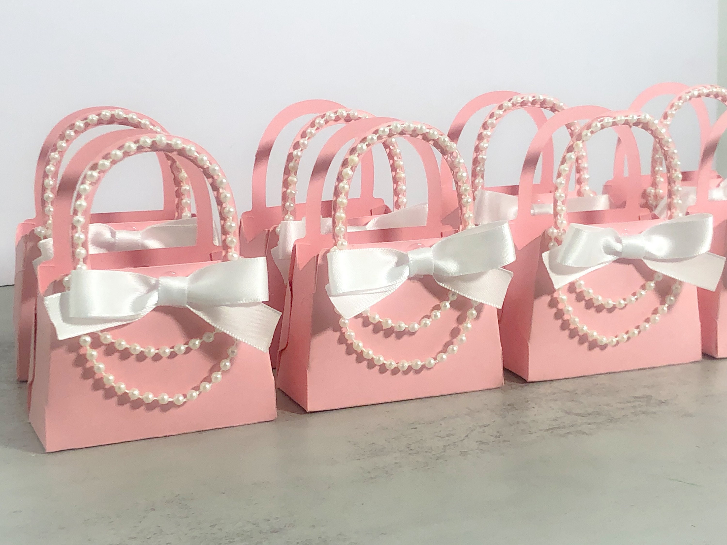 Pink Mini Purse Favors With Pearls and Bow for Bridal 