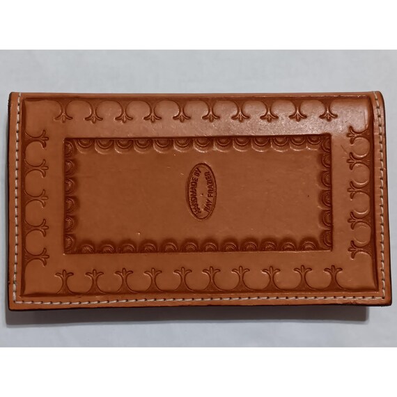 Ray Frazier Handmade Tooled Leather Basketweave Western Bifold Wallet Tan Brown View 2
