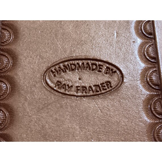 Ray Frazier Handmade Tooled Leather Basketweave Western Bifold Wallet Tan Brown View 5