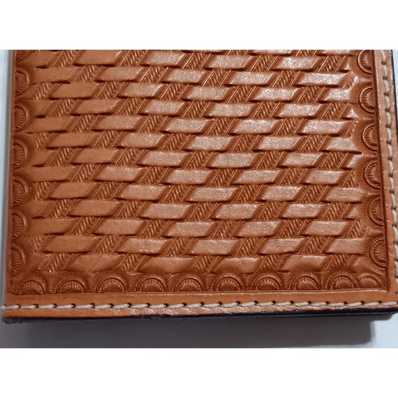 Ray Frazier Handmade Tooled Leather Basketweave Western Bifold Wallet Tan Brown View 6