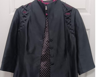 Kay Unger New York Black 100% Silk Evening Jacket Lattice Shoulder Cutout Size 6