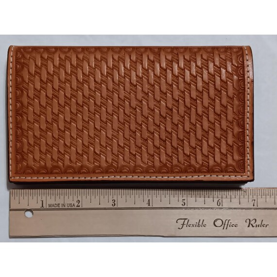 Ray Frazier Handmade Tooled Leather Basketweave Western Bifold Wallet Tan Brown View 3