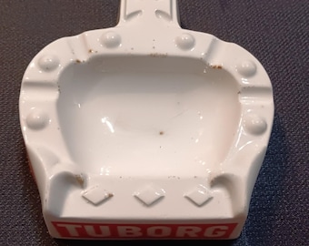 Vintage Tuborg Beer Crown Ashtray St Amand Hamage Orchies France Ceramic White