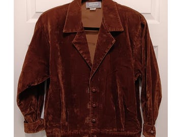 Starfire Vintage 80s Rust Brown Velvet 2 Piece Pant Suit Set Size 10 Made in USA