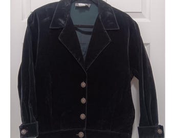 Vintage Starfire Black Velvet 2 Piece Pant Suit Silver Blazer Tapered Pants