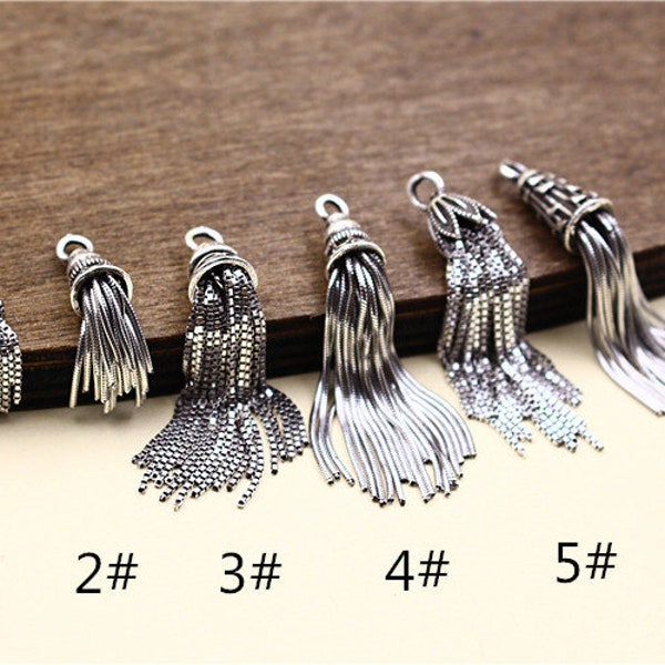 1pc+ Sterling silver Tassel Charm,Sterling silver chain Tassel pendant,Tassel for earrings/necklace/bracelet