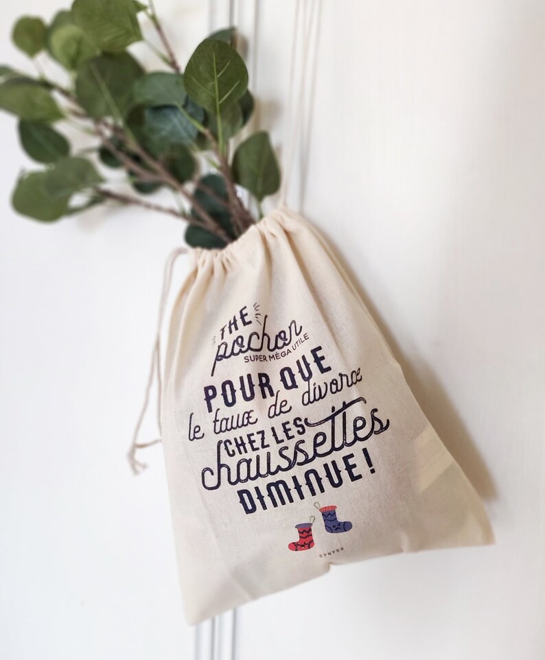 Pochon coton bio pour linge citation chaussette