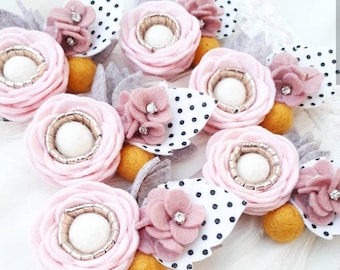 Diadema de flores de fieltro con lunares/Corona de flores de fieltro con lunares/Diadema para bebé, niña pequeña, niña/Para boda, bautizo/Flor de lunares elegante