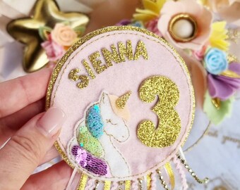 Insignia de cumpleaños de unicornio/decoración de cumpleaños/decoración temática de unicornio arcoíris pastel/1er cumpleaños/fiesta temática de unicornio