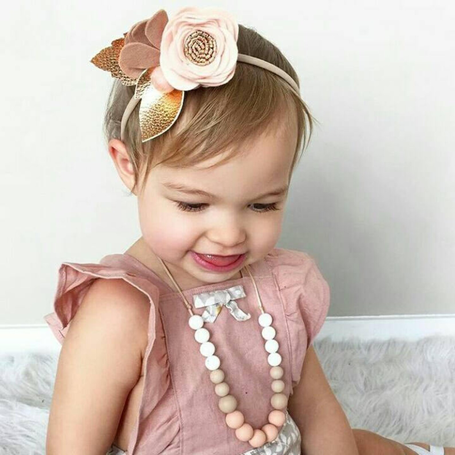 Powdery Blush // Blush & Rose Gold Felt Flower Headband // Etsy
