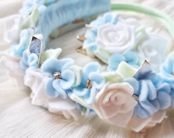 Corona o clip de halo de capullos de rosa/diadema de flores de fieltro/corona de flores de fieltro totalmente personalizable/corona de halo para bebé, niño pequeño, niña, recién nacido