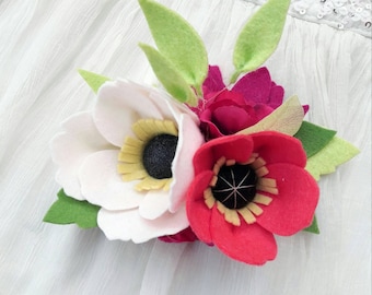 Marfil Mayo // Diadema de flores de fieltro // Corona de flores de fieltro para el verano // Diadema de verano de colores brillantes // Corona de flores de anémona y amapola