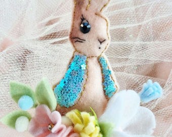 Lindo clip de flor de fieltro de conejo/diadema/varita mágica para decoración de cumpleaños/Lindo conejito en rosa o azul para decoración de fiesta/1er cumpleaños/