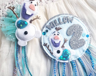 FROZEN - Varita mágica de Olaf feliz y insignia de cumpleaños / decoración de cumpleaños / decoración temática de Frozen / 1er cumpleaños / fiesta de cumpleaños de Frozen