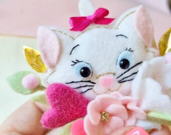 Pinzas o diadema con flores de gatito/linda diadema de flores de fieltro de gato para bebés, niños pequeños, niñas/accesorio de regalo perfecto