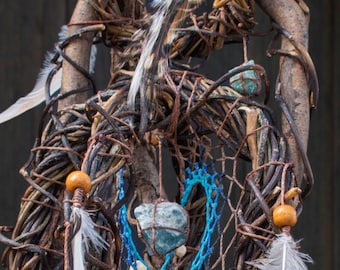 Zen decor Spiritual Amulet Dream Catcher - 13 stones shamanic tool
