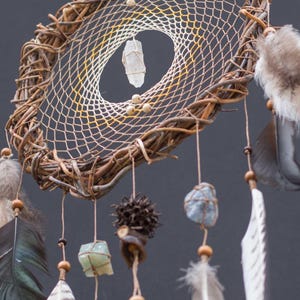 Choose Your Crystals • Custom Dreamcatcher with Feathers and 3 Healing Stones • Earth Tones • Spiritual Wall Hanging Gift