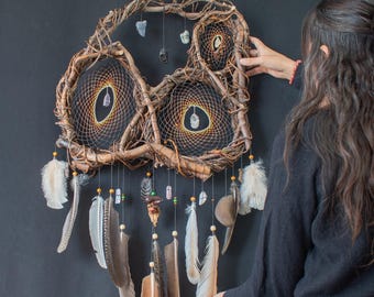 Dream Catchers Unique - Large Crystal Wall Art, 12 Stones Healing Decor