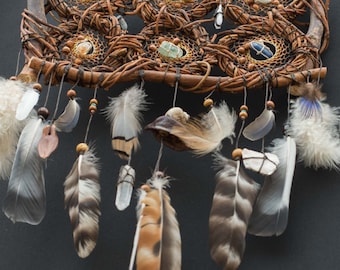 Healing dreamcatcher handmade willow wood wall art, Shamanic Protection