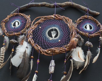 Sacred Dreams Trio: Handwoven Dreamcatchers on Authentic Willow Wood Hoops with Customizable Colors and Semi-Precious Stones