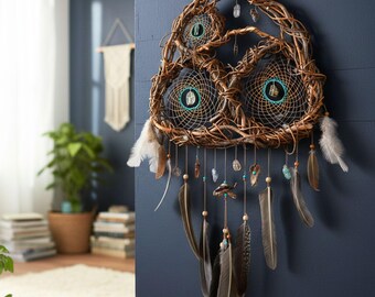Crystal Dreamcatcher: Healing Stones, Feather Decor, Positive Energy