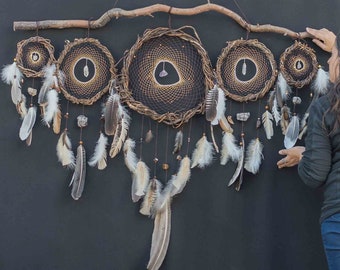 Customizable large macramé headboard: Dreamcatchers with crystals and semiprecious stones, Rustic décor, mystical vibes spiritual protection