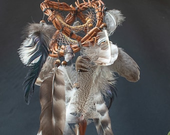 Healing crystals dreamcatcher 3d hanging artwork, Willow branches and stones art, Earth gift creations Stone and crystal Shamanic shop