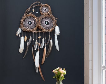 Bohemian Dreamcatcher Wall Decor Handmade Large White Dreamcatcher with Feathers and Beads for Bedroom Living Room or Nursery
