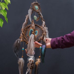 Water and Earth tones Hanging Mobile Beautiful Sacred Stones Dream Catcher Chakra balancing help for night terrors Boho gift Healing Yoga image 1
