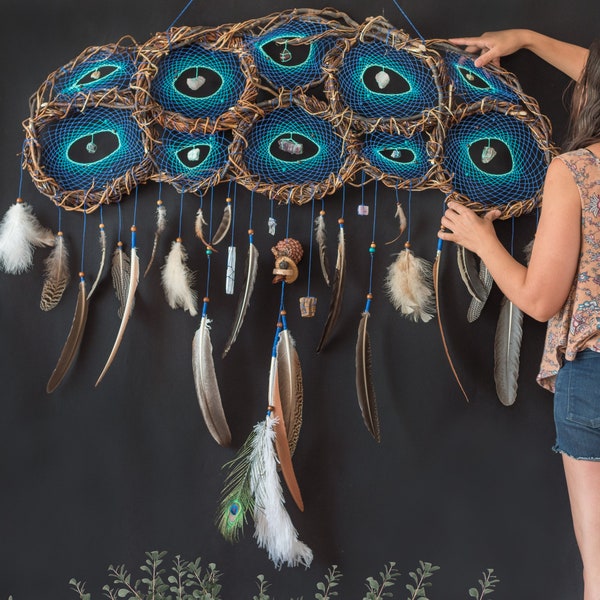 One of a kind extra large dreamcatcher custom stones, Handmade eco-friendly dreamcatcher  nature wall tapestry meditation space, Protection