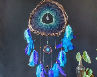 Bohemian Colorful Dreamcatcher with Metaphysical Crystals - Handmade Spiritual Wall Art for Unique Home Decor and Altar Decoration
