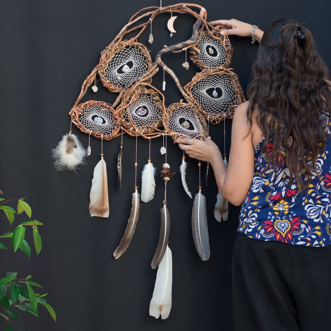 Handmade White Big Dream Catcher Natural Wood, Healing Energy Rustic — free download