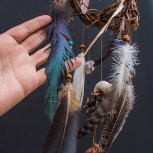 Ethically Sourced Sparkling Natural Feather Earthy Dreamcatcher with Crystal