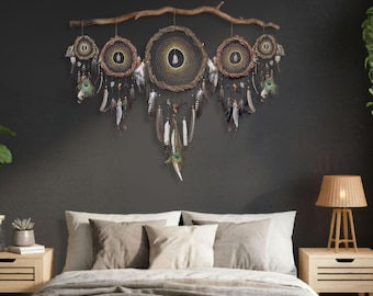 Crystal Healing Stone Dreamcatcher Set, Large Spiritual Decor