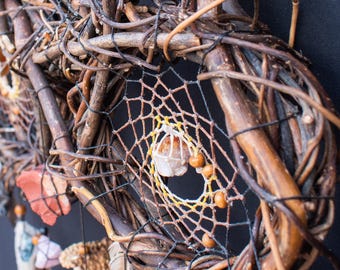 12 Healing Crystals Dreamcatcher – Handmade, Earthy Feather Decor